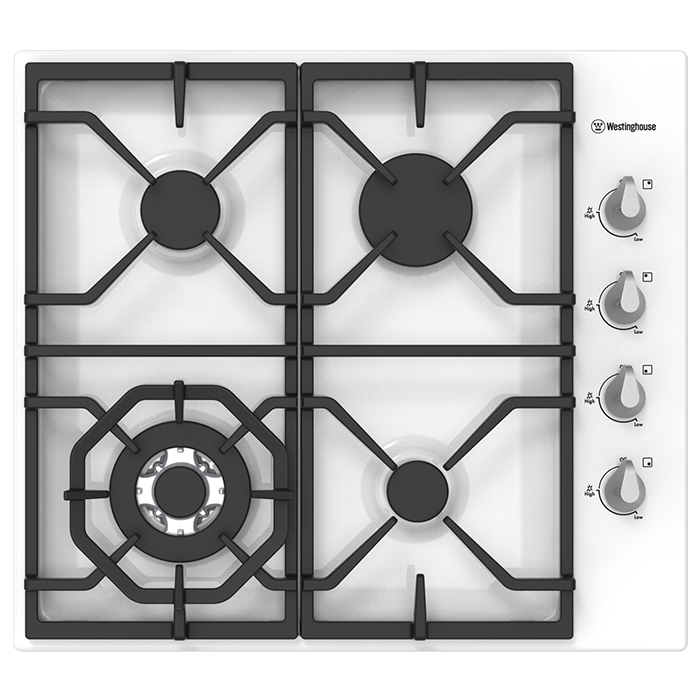 60cm white enamel gas cooktop with wok & cast trivets (WHG645WA